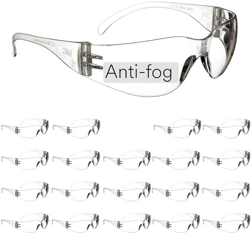 3M Safety Glasses, Virtua, 20 Pair, ANSI Z87, Unisex, Anti-Fog, Scratch Resistant, Clear Lens, Clear Frame, Affordable Eye Protection, Lightweight, Wraparound Coverage