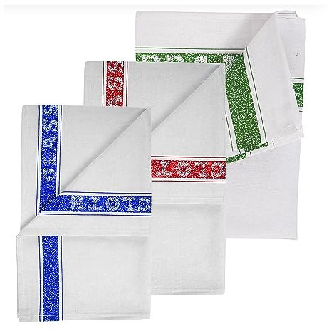 DCS Pack of 10 Cotton Glass Cloth Tea Towel XL (50 x 70 cm) – Glass Polishing Cloth for Drying up Cloths - Colour Coded Cleaning Cloths – Catering Professional Tea Towels