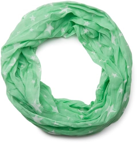 styleBREAKER fular de tubo sedoso con motivo de estrellas, tela crash y arrugada, pañuelo, unisex 01016093, color:Verde-Blanco