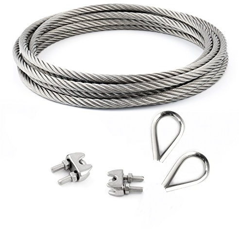 SET 25m cable 8mm acier inox cordage torons: 7x19 + 2 serre-câbles étrie + 2 cosse coeur - beaucoup de tailles disponibles