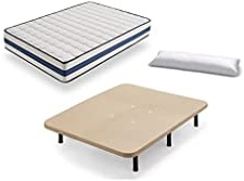 HOGAR24 ES Base Tapizada + Colchón Viscoelástico Visco-Medicot 3D + Almohada Fibra Resinada, 135x190 - Patas Metal 26 cm
