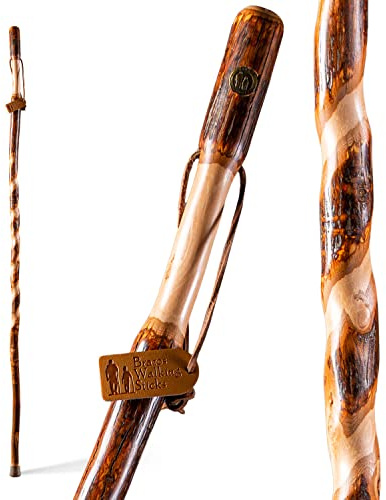 Brazos Rustic Wood Walking Stick, Twisted Hickory, Traditional Style Handle, for Men & Women, Made in the USA, 48