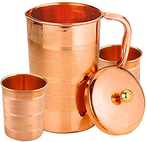 SKAVIJ Krug aus reinem Kupfer 2 Becher Set Luxus-Wasserkrug (1,6 Liter)