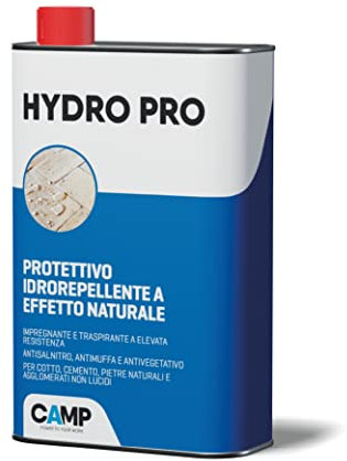 CAMP Hydro Pro- Protettivo Idrorepellente Universale a Base Solvente, Impermeabilizzante Terrazzi, Pavimenti e Facciate ad Azione Antimuffa - Protegge i Materiali da Acqua e Umidità, Made in Italy, 1l