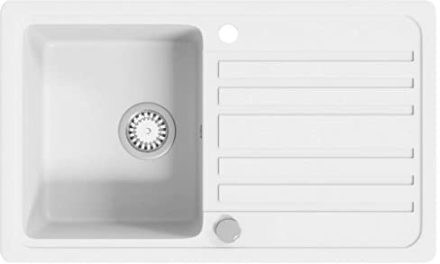 vidaXL Évier de cuisine réversible à 1 bac en granite blanc avec égouttoir