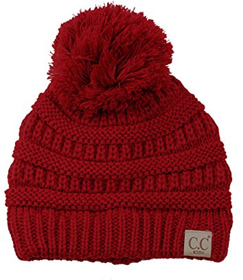 C.C NYFASHION101 Kids Cute Warm and Comfy Pom Pom Knit Ski Beanie Hat, Red