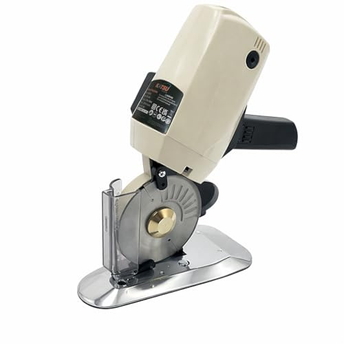 KATSU Ciseaux Électrique Tissu Coupe-Tissu 200W 220V, Épaisseur de Coupe Maximale 25mm Diamètre Lame 100mm, pour Textile Cuir Tapis Papier Caoutchouc, avec Lame Supplémentaire 103915