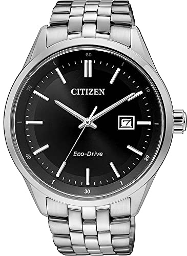 Citizen Herren Analog Quarz Uhr mit Edelstahl Armband BM7251-88E, Schwarz