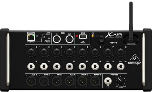 Behringer X Air XR16 Mixeur numérique à 16 entrées pour tablettes iPad/Android avec 8 préamplificateurs programmables, 8 entrées de ligne, module Wi-Fi intégré et enregistreur stéréo USB