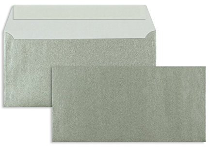 100 Stück, Farbige Briefumschläge, DIN Lang, Haftklebung mit Abziehstreifen, Gerade Klappe, 90 g/qm Offset, Ohne Fenster, Silber, Blanke Briefhüllen
