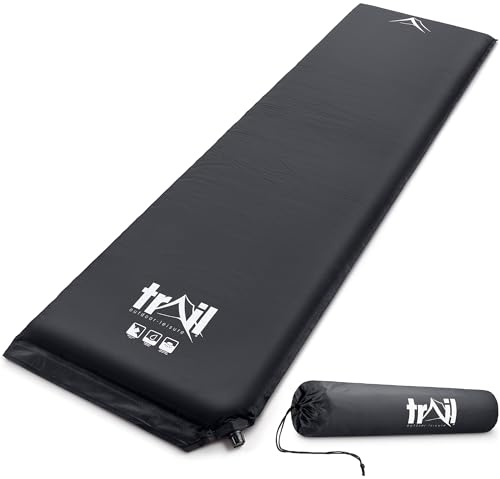 Trail Self Inflating Camping Mat 5cm Thick Single Inflatable Mattress And Bag Black