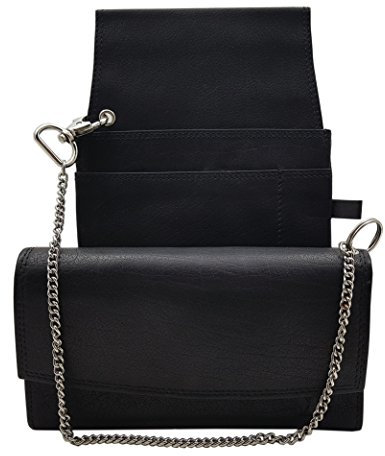 myledershop Echt Büffelleder Kellnerbörsen-Set bestehend aus Kellnerbörse + Holster + Kette/Geldbörse/Geldbeutel/Portemonnaie/Portmonaise/Geldtasche/Portmonee MJ-Design-Germany in Schwarz