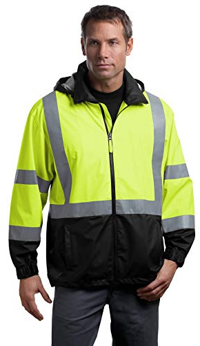 CornerStone ANSI 107 Class 3 Safety Windbreaker | High Vis, Men & Women Water Resistant Jacket, Drawcord Hem, Snap Off Hood