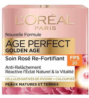 L'Oréal Paris – Age Perfect Golden Age – Soin FPS 20 Rosé Re-Fortifiant – Crème de Jour Anti-Relâchement & Eclat – Enrichi en Cellules Natives de Pivoine et Calcium/Vitamine B3 – 50 ml