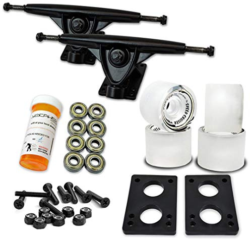 Yocaher Longboard Skateboard Trucks Wheels Combo Set 71mm Wheels + 7/180mm Heavy Duty Aluminum Black Trucks, Bearing, Riser Pad, and Skateboard Longboard Cruiser Hardware