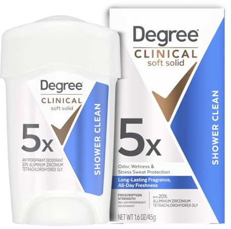 Degree Clinical Strength Antiperspirant Deodorant 96-Hour Sweat and Odor Protection Shower Clean Soft Solid 5x Types of Sweat 1.7 oz