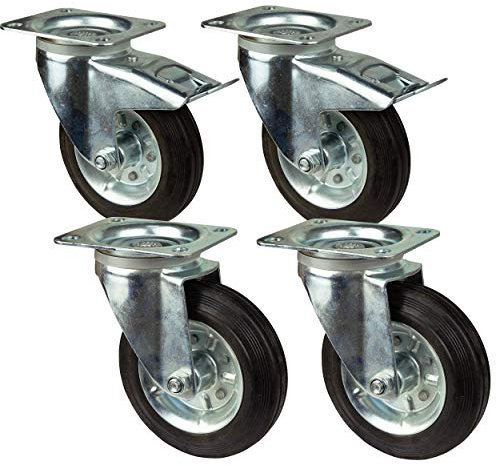 HRB Transportrollen, 4 Stück im Set 160 mm, Rollen mit Bremse der Marke HRB, Schwerlastrollen mit max. 540 Kg Gesamttragkraft, geeignet für z.B. Rollen für Palettenmöbel