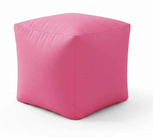 BeanLazy Pink Cube Bean Bag Ottoman - 45cm x 45cm Square Footstool & Extra Seating - Pre-Filled Soft Furniture for Girls Bedroom, Nursery & Playroom - Blush Pink
