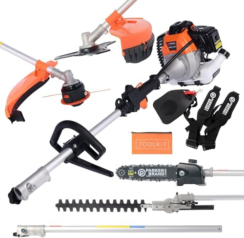 52cc Multi Function 5 in 1 Garden Tool - Brush Cutter, Grass Trimmer, Chainsaw, Hedge Trimmer & More