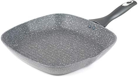 Salter Marblestone 28 cm Grill Frying Pan – Non-Stick, Healthy Marble Effect Pan, PFOA-Free, Corrosion Resistant Forged Aluminium, Suitable for All Cooking Hobs, Dishwasher Safe, Stay Cool Handle