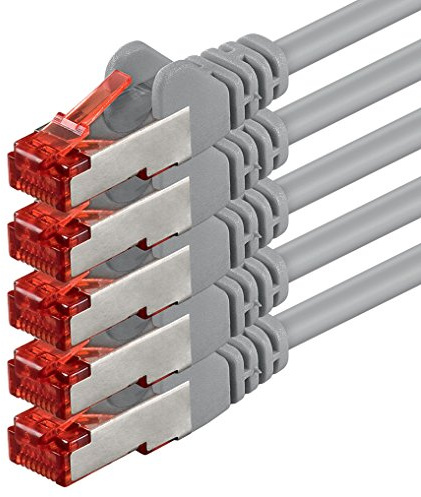 1aTTack.de 5m Cat6 Ethernet Cable Lan Patch Cat 6 Cables Internet Rj45 Plug 1Gbit/s SFTP PIMF for switch, router, modem, computer, gaming, tv, patchfields - gray - 5 pieces 5m