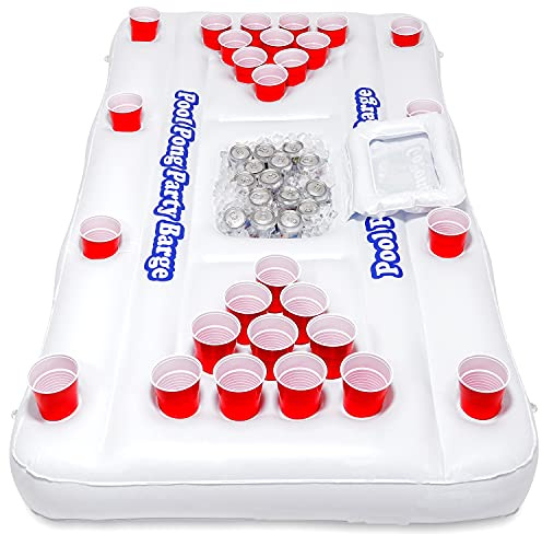 GoPong Original Pool Party Barge Floating Beer Pong Table with Cooler and Cup Holders
