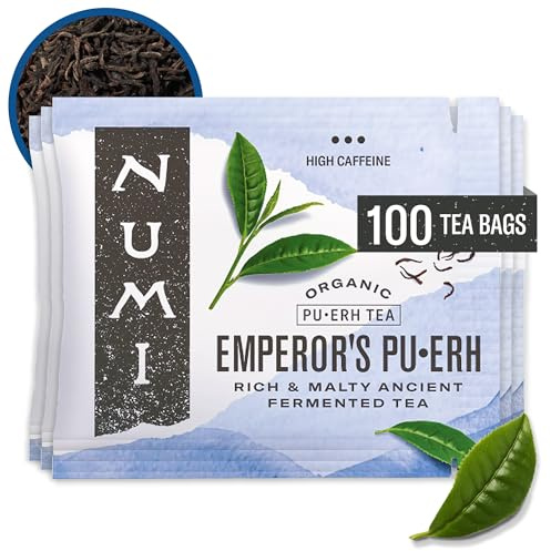 Numi Organic Emperor's Pu-erh Tea, 100 Tea Bags, Aged Fermented Yunnan Black Tea, Caffeinated
