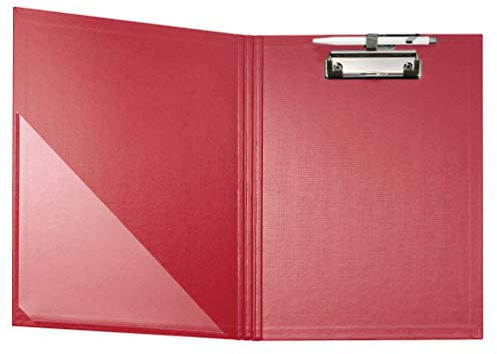 Original Falken Premium Klemmbrett-Mappe. Made in Germany. Mit stabilem Pappkern und Kunststoffbezug außen und innen für DIN A4 mit Tasche im Vorderdeckel mit Stiftehalter rot