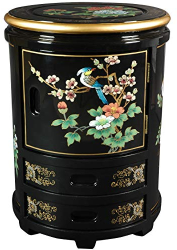 Red Lantern Hand Crafted Artisanal Japanese Stool - Black Landscape