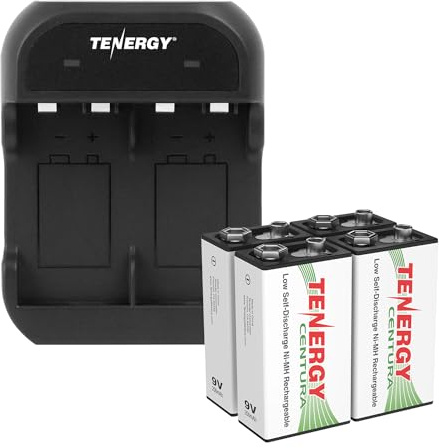 Tenergy TN141 2 Bay 9V Smart Charger with 4 pcs Centura Low Self-Discharge 9V NiMH Rechargeable Batteries