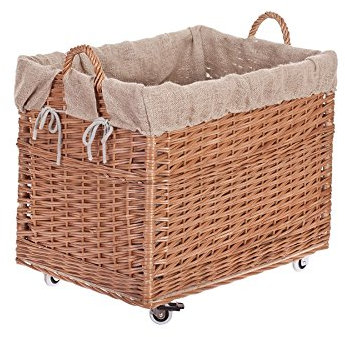 e-wicker24 Alles aus Weide, cesto in vimini per legna da ardere, con rivestimento di juta