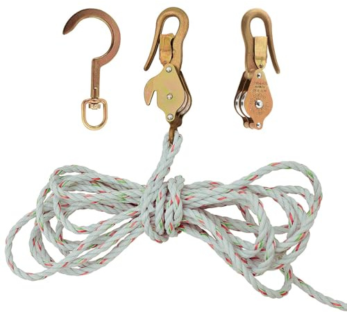 Klein Tools H1802-30SSR Block and Tackle with Block 267, Made in USA, Anchor Hook 259, Spliced to Block 268