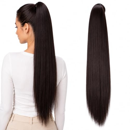 CAISHA 70cm Extra Lungo Coda Capelli Con Pinza Capelli Per Donna Posticci Per Capelli Liscio Marrone Cioccolato H75