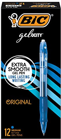 BIC Gel-ocity Retractable Gel Pen, Medium Point (0.7 mm), Blue, 12-Count