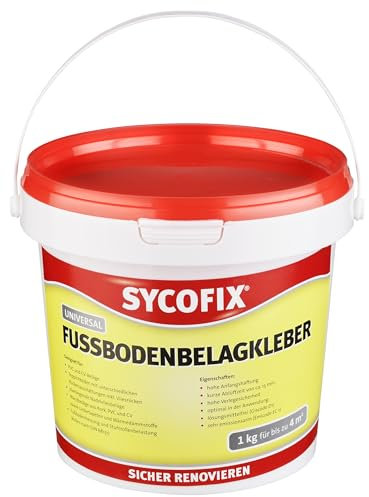 SYCOFIX Universal Fußbodenbelagkleber 1 kg, gebrausfertig lösemittelfrei für PVC und CV Beläge, Teppichböden, sehr emissionsarm EMICODE EC1,geeignet für Fußbodenheizung+Stuhlrollen