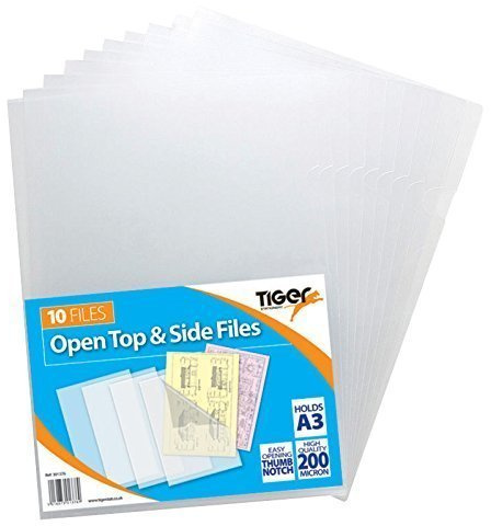 4x Tiger CLARO A3 Informe ARCHIVOS TOP ABIERTO Y LATERALES Funda Paquete De 10 FUNDAS