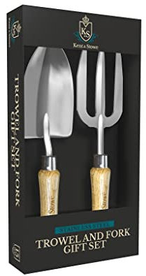 Kent & Stowe Stainless Steel Hand Fork and Trowel Gift Set, Hand Trowel and Garden Fork Twin Pack, Classic All Year Round Garden Tools Made from Stainless Steel and Ash Wood