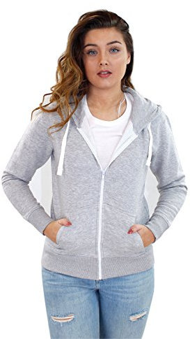 True Face Ladies Hoodie Zip Up Plain Womens Sweatshirt Fleece Full Zipper Hooded Long Sleeve Zipped Top Grey Medium