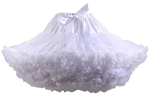 FOLOBE Femmes Tutu Costume Ballet Danse Multi-Layer Puffy Jupe Adulte Luxueux Doux Mousseline de Soie Petticoat Tulle Tutu Jupe, White, M