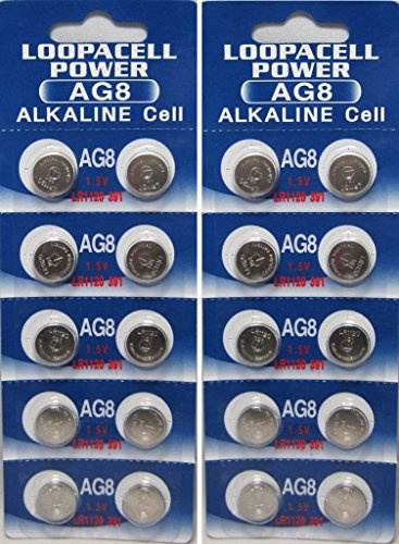LOOPACELL 20 AG8 / LR55 / LR1120 Alkaline Button Cells, 1.5V, 10 Pieces per Card