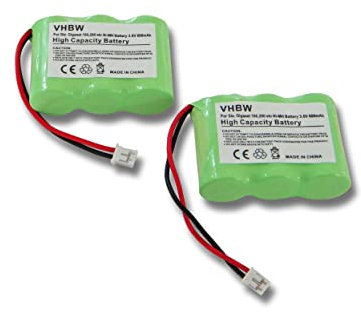 vhbw 2x batteria compatibile con Philips Evalia 5800, Icana, Evalia 5600, Evalia 5600C telefono fisso cordless (600mAh, 3,6V, NiMH) verde