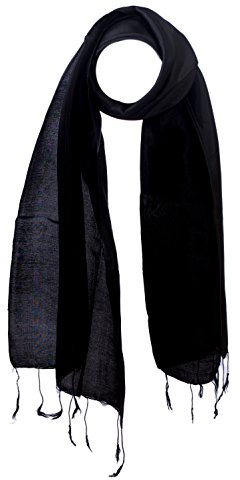 YSS Seidenschal 1 A Qualität Made in Thailand Einfarbig (30x163cm, Schwarz)