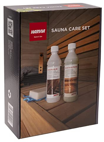 Harvia Sauna Care Maintenance Set - Sauna Cleanser, Paraffin Oil, Sponge, Sandpaper, Gloves