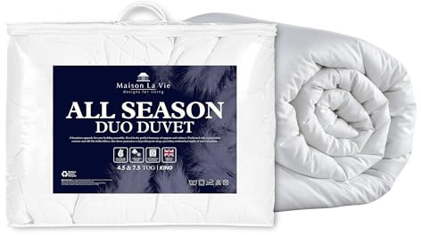 Mason La Vie Luxury All Seasons Duo Duvet - 4.5 and 7.5 Tog Lightweight and Medium Weight King Duvet Set, Anti Allergy Duvet Quilt for Summer, Spring, Autumn - King