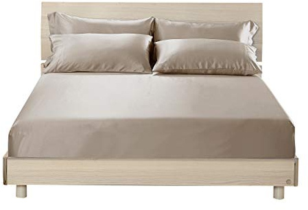 LilySilk Drap Housse en Soie Anti-acariens Drap-Housses pour Matelas Standards Linge de Lit Protège Matelas Uni 19 Momme 140x190x30cm Bistré