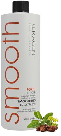 KERAGEN - Brazilian Smoothing Keratin Hair Treatment, Blowout Straightening System for Dry and Damaged Hair - Forte, Sulfate Free - Eliminates Curls and Frizz, Medium to Coarse Hair (16 Oz)