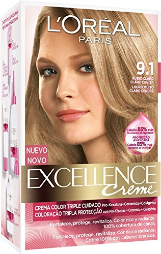 L'Oréal Paris Coloración Excellence Crème Triple Protección 9.1 Rubio Ceniza Claro - 268 gr