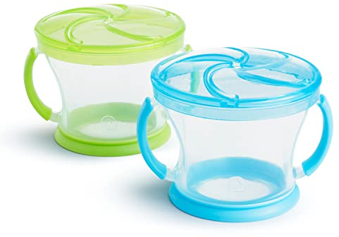 Munchkin Snack Catcher Toddler Snack Cups, No Spill, 2 Pack, Blue/Green