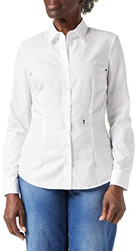 Seidensticker Damen City Bluse Kurzarm Slim Fit Uni Stretch Taillierte Hemdbluse für Eine Feminine Silhouette und Optimalen Tragekomfort – Langarm – 100% Baumwolle, Weiß, 34