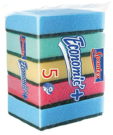 Spontex 61590001 Estropajos con Esponja de Poliuretano, 5 Unidades, 5 unidad, 5